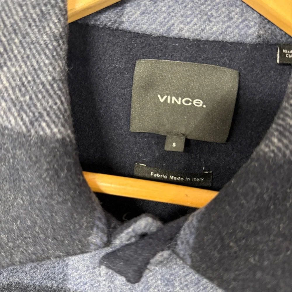 Vince Splittable Shirt Jacket Navy Grey Buffalo Plaid Wool Blend Italian Small